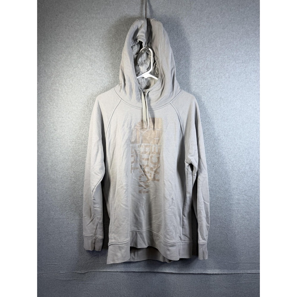 The North Face Hoodie Womens XXL Beige Pullover Fleece Raglan Logo Sweatshirt